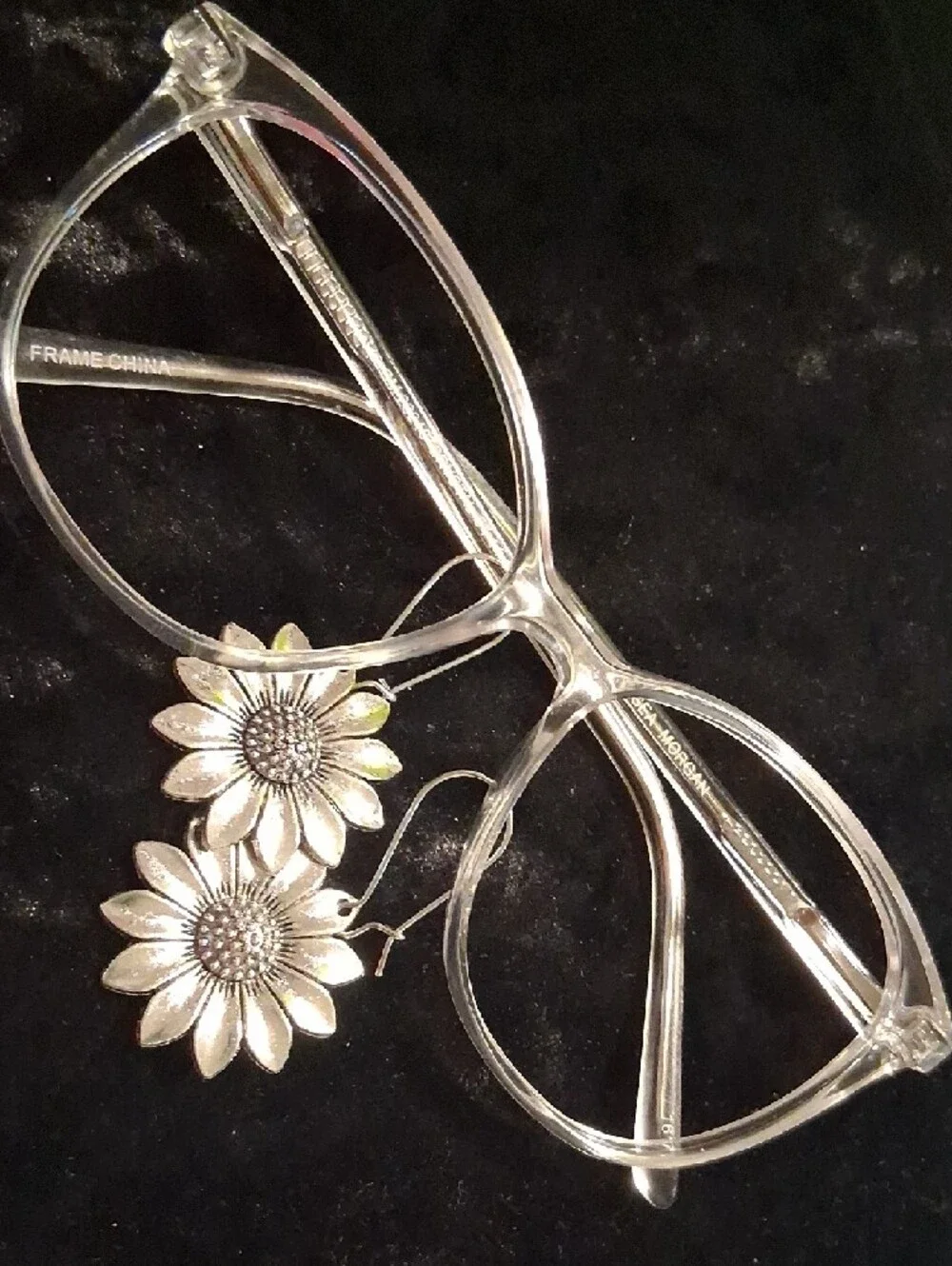 Clear Frame Glasses with Silver Sunflower Earrings - Fashion Accessories